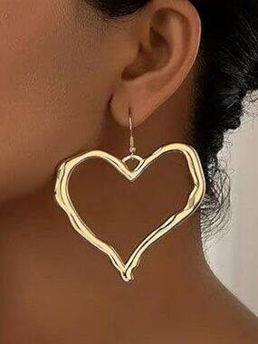 NEW Y2K Gold Heart Chunky Earrings Large Heart Dangle Earrings Punk Large Fashio
